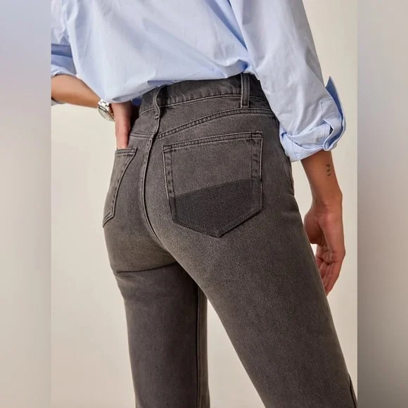 Reformation Cynthia Patch High Rise Straight Jeans - Picture 3 of 9